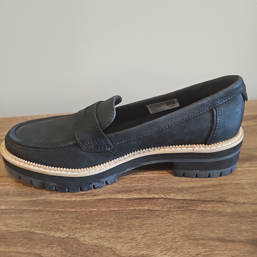 TOMS Wear Good Black Platform Leather Penny Loafers Womans Size 6.5 Like New - Picture 9 of 14